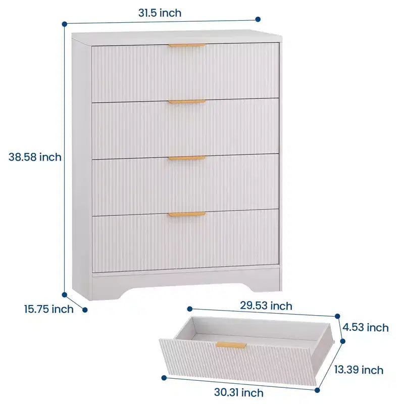 4 Drawer Dresser for Bedroom, 31.5W Wooden Chest of Drawers with Gold Handle, Storage Dresser Organizer, Closet Dresser for Bedroom Hallway