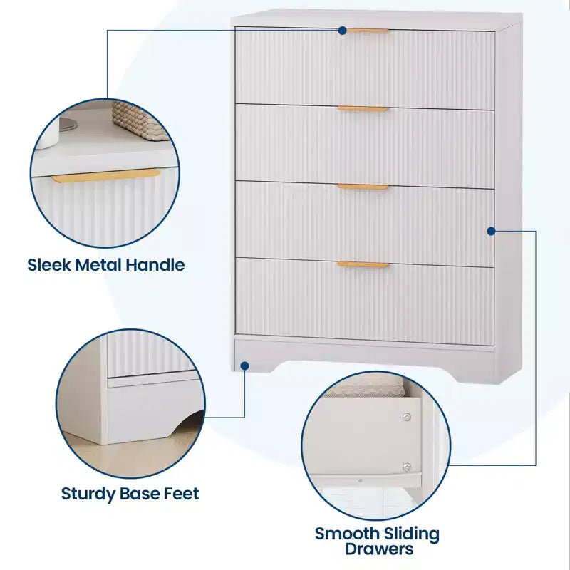 4 Drawer Dresser for Bedroom, 31.5W Wooden Chest of Drawers with Gold Handle, Storage Dresser Organizer, Closet Dresser for Bedroom Hallway