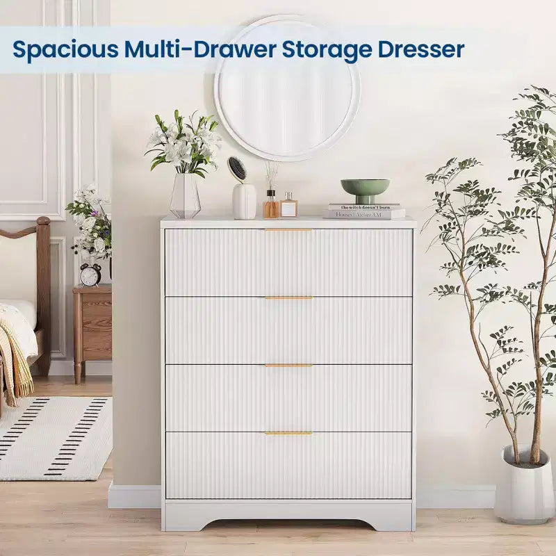 4 Drawer Dresser for Bedroom, 31.5W Wooden Chest of Drawers with Gold Handle, Storage Dresser Organizer, Closet Dresser for Bedroom Hallway