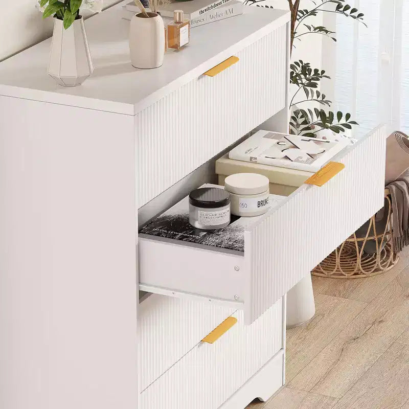 4 Drawer Dresser for Bedroom, 31.5W Wooden Chest of Drawers with Gold Handle, Storage Dresser Organizer, Closet Dresser for Bedroom Hallway