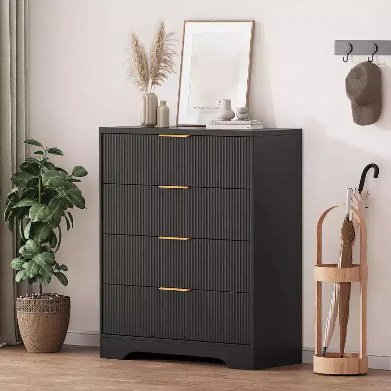 4 Drawer Dresser for Bedroom, 31.5W Wooden Chest of Drawers with Gold Handle, Storage Dresser Organizer, Closet Dresser for Bedroom Hallway