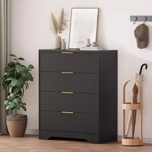 4 Drawer Dresser for Bedroom, 31.5W Wooden Chest of Drawers with Gold Handle, Storage Dresser Organizer, Closet Dresser for Bedroom Hallway