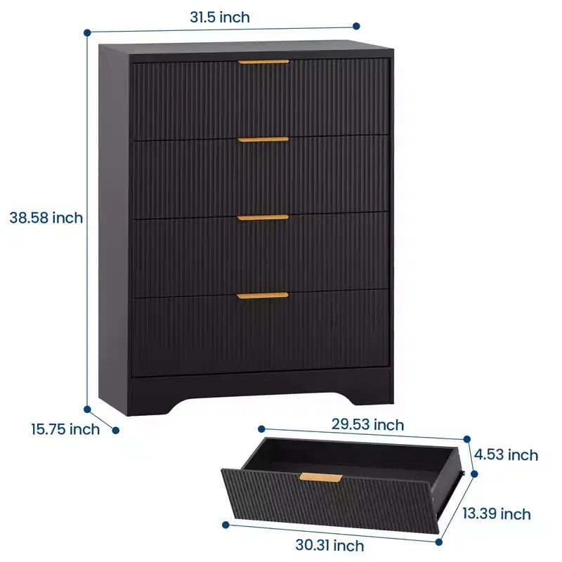 4 Drawer Dresser for Bedroom, 31.5W Wooden Chest of Drawers with Gold Handle, Storage Dresser Organizer, Closet Dresser for Bedroom Hallway