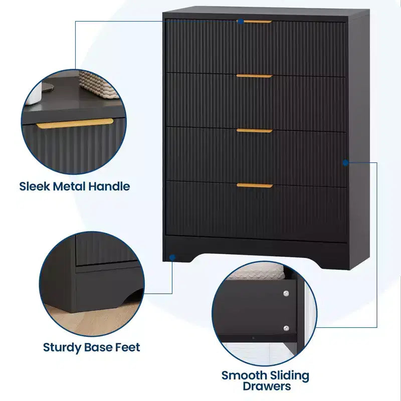4 Drawer Dresser for Bedroom, 31.5W Wooden Chest of Drawers with Gold Handle, Storage Dresser Organizer, Closet Dresser for Bedroom Hallway