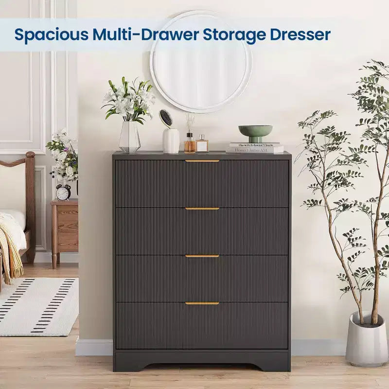 4 Drawer Dresser for Bedroom, 31.5W Wooden Chest of Drawers with Gold Handle, Storage Dresser Organizer, Closet Dresser for Bedroom Hallway
