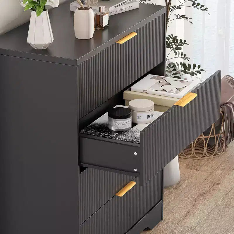 4 Drawer Dresser for Bedroom, 31.5W Wooden Chest of Drawers with Gold Handle, Storage Dresser Organizer, Closet Dresser for Bedroom Hallway