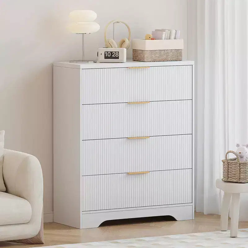 4 Drawer Dresser for Bedroom, 31.5W Wooden Chest of Drawers with Gold Handle, Storage Dresser Organizer, Closet Dresser for Bedroom Hallway