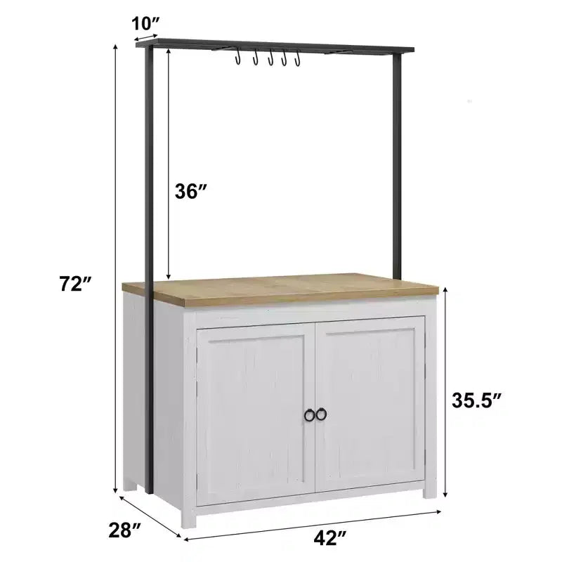 Coolmee Mobile Kitchen Island with Storage 42 - Heavy Duty Kitchen Cart with 2-Tier Shelves & 5 Hooks, Wood Countertop for Small Spaces