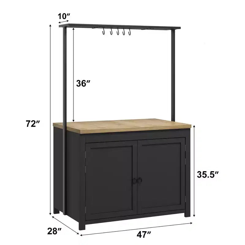 Coolmee Mobile Kitchen Island with Storage 42 - Heavy Duty Kitchen Cart with 2-Tier Shelves & 5 Hooks, Wood Countertop for Small Spaces