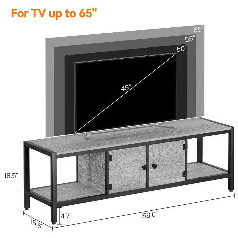 TV Stand, Rustic TV Stand with 2 Enclosed Storage Spaces and Open Compartment,Wooden TV Stand Table with Adjustable Legs, Media Entertainment Center