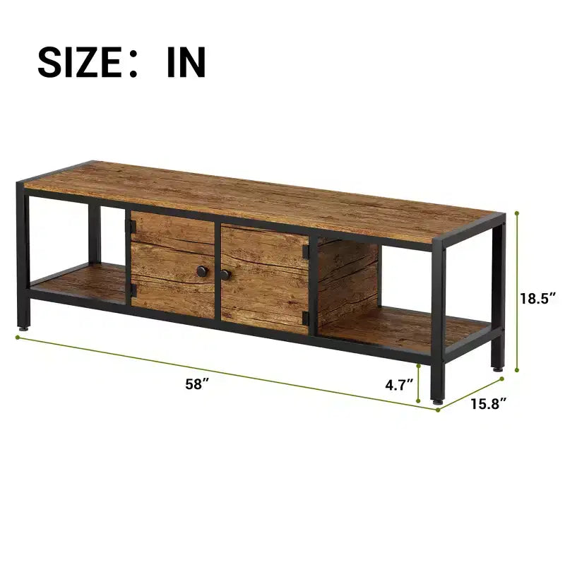 TV Stand, Rustic TV Stand with 2 Enclosed Storage Spaces and Open Compartment,Wooden TV Stand Table with Adjustable Legs, Media Entertainment Center