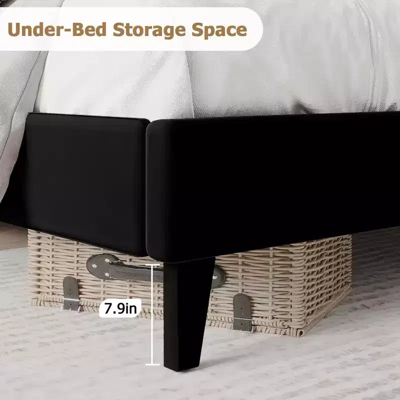 TROPOW King Size Wingback Headboard Bed Frame - Low Profile Upholstered Platform Bed, Sturdy Wooden Slat Support, No Box Spring Needed