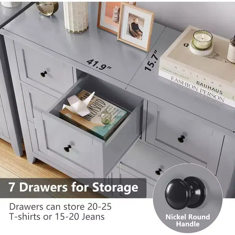 7 Chest of Drawer Dresser for 48 Inch TV, Modern Wood Organizer Storage Units for Living Room, Bedroom, Closet Storage, Home Office