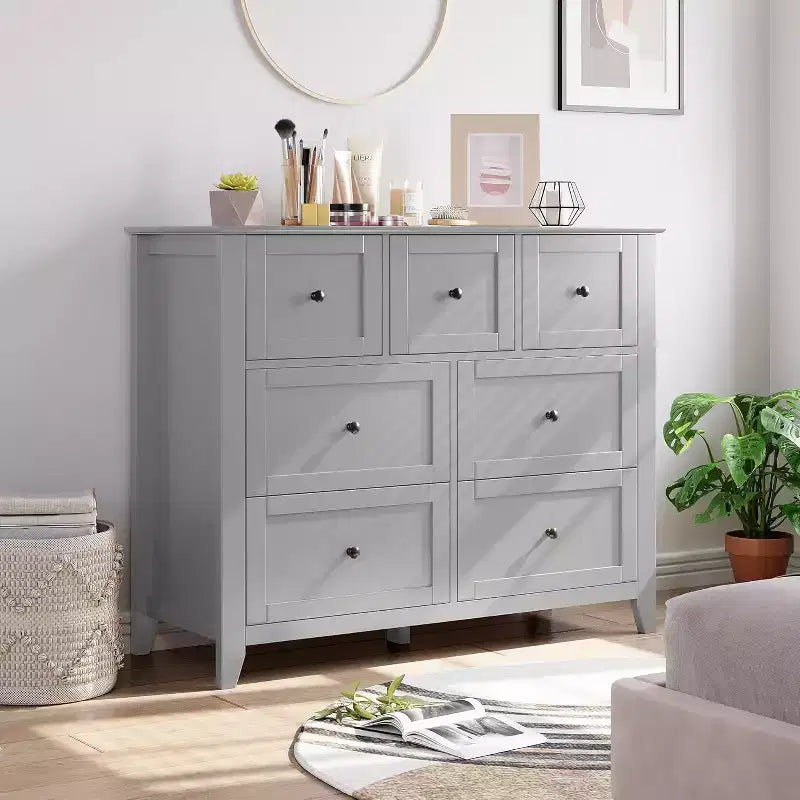 7 Chest of Drawer Dresser for 48 Inch TV, Modern Wood Organizer Storage Units for Living Room, Bedroom, Closet Storage, Home Office