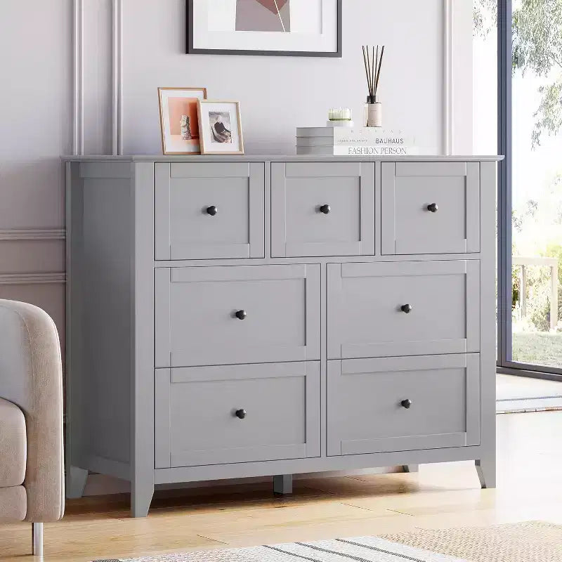 7 Chest of Drawer Dresser for 48 Inch TV, Modern Wood Organizer Storage Units for Living Room, Bedroom, Closet Storage, Home Office