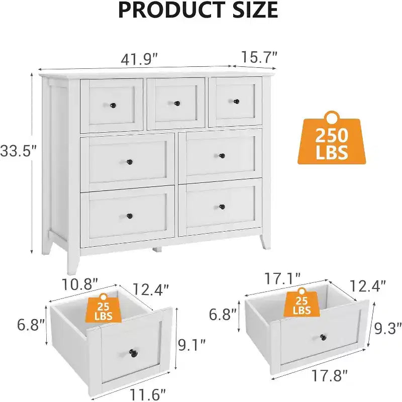 7 Chest of Drawer Dresser for 48 Inch TV, Modern Wood Organizer Storage Units for Living Room, Bedroom, Closet Storage, Home Office