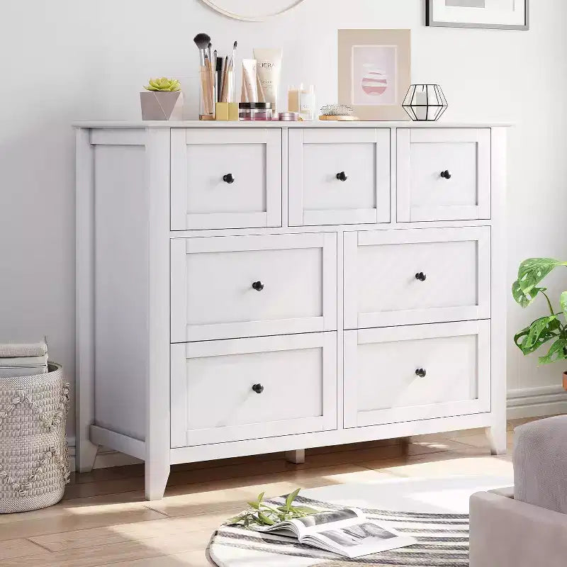 7 Chest of Drawer Dresser for 48 Inch TV, Modern Wood Organizer Storage Units for Living Room, Bedroom, Closet Storage, Home Office