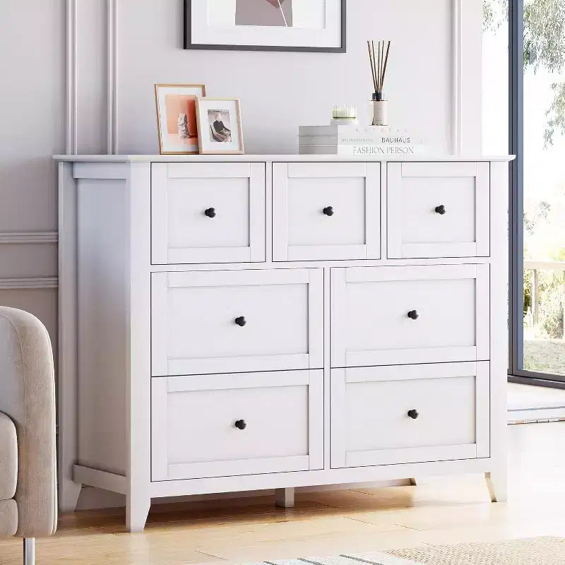 7 Chest of Drawer Dresser for 48 Inch TV, Modern Wood Organizer Storage Units for Living Room, Bedroom, Closet Storage, Home Office