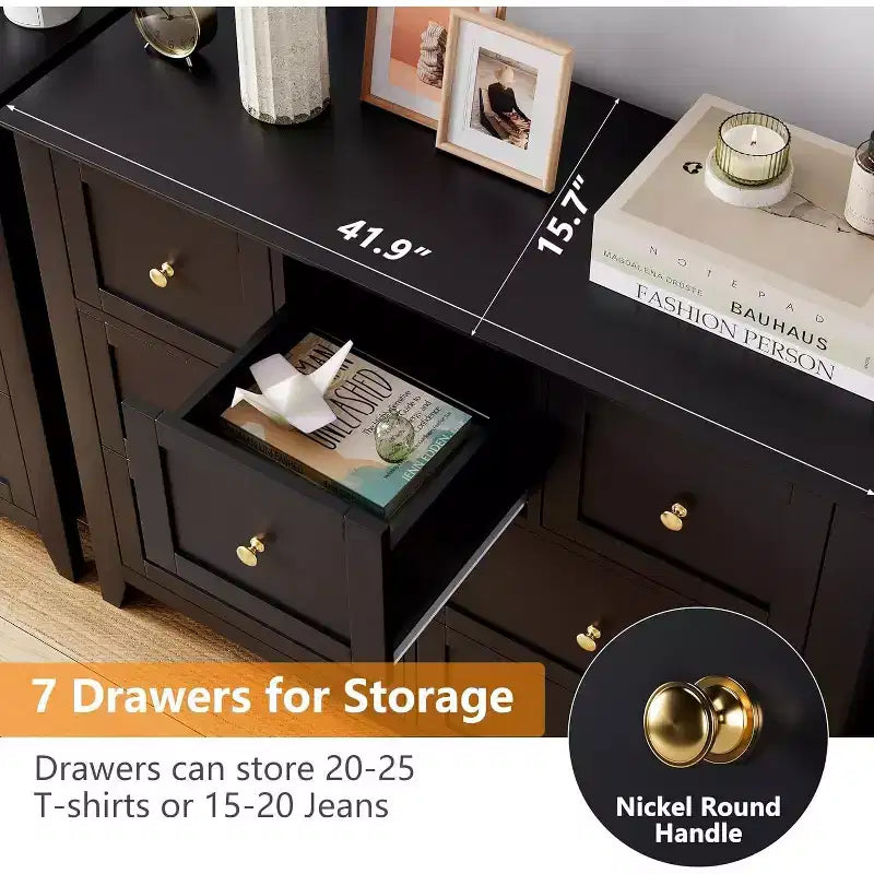 7 Chest of Drawer Dresser for 48 Inch TV, Modern Wood Organizer Storage Units for Living Room, Bedroom, Closet Storage, Home Office