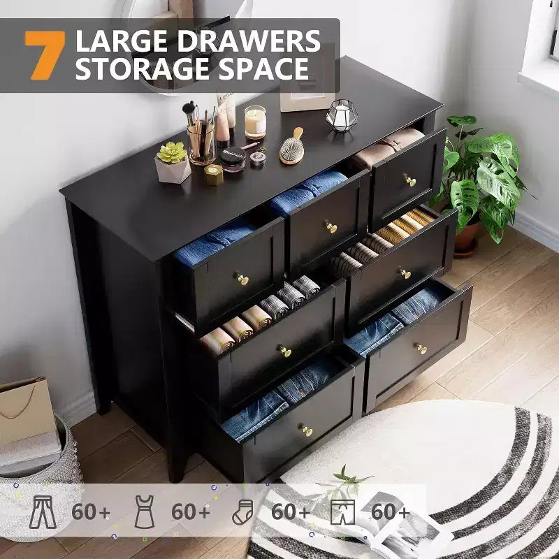 7 Chest of Drawer Dresser for 48 Inch TV, Modern Wood Organizer Storage Units for Living Room, Bedroom, Closet Storage, Home Office