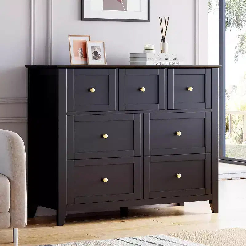 7 Chest of Drawer Dresser for 48 Inch TV, Modern Wood Organizer Storage Units for Living Room, Bedroom, Closet Storage, Home Office