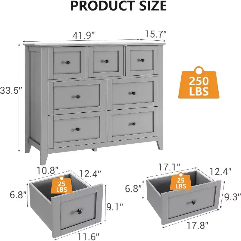 7 Chest of Drawer Dresser for 48 Inch TV, Modern Wood Organizer Storage Units for Living Room, Bedroom, Closet Storage, Home Office