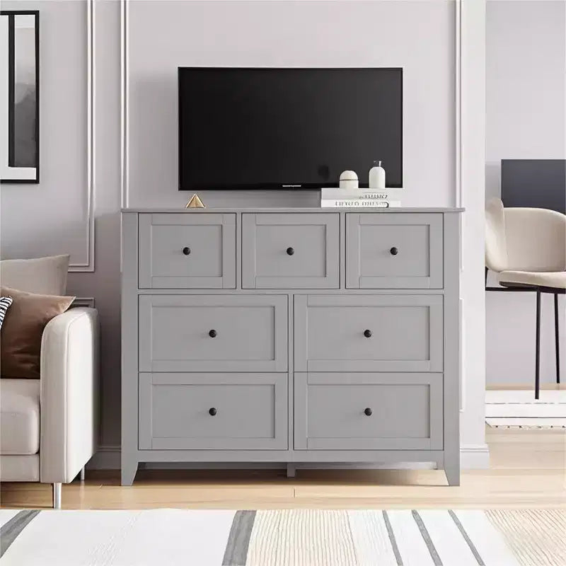 7 Chest of Drawer Dresser for 48 Inch TV, Modern Wood Organizer Storage Units for Living Room, Bedroom, Closet Storage, Home Office