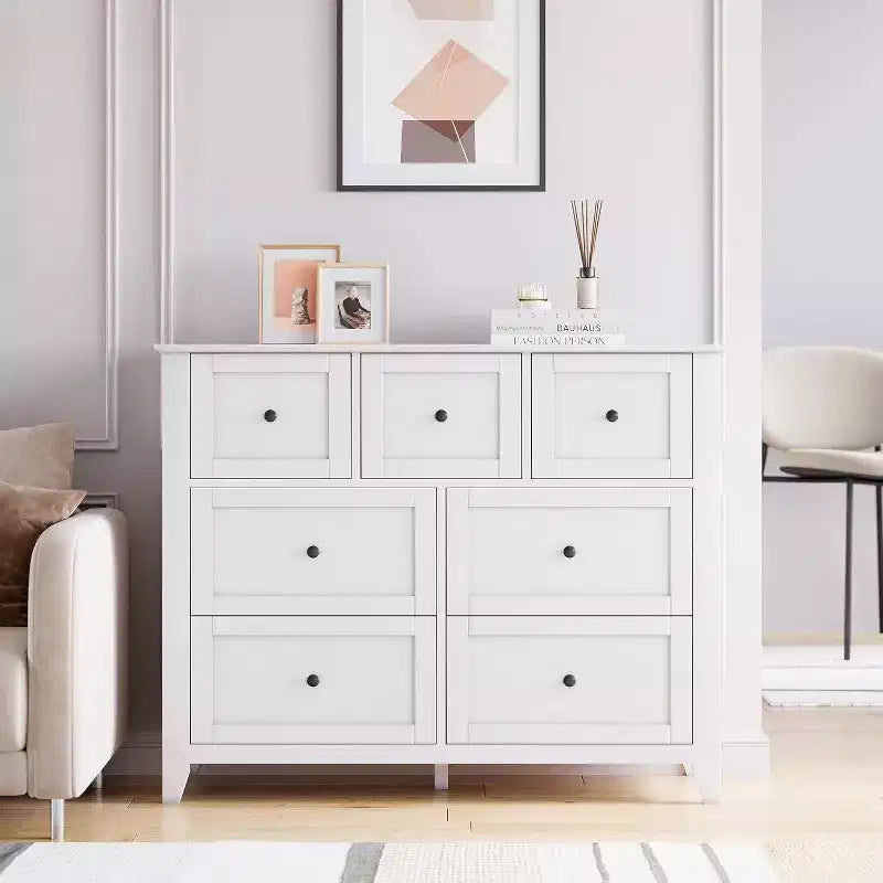 7 Chest of Drawer Dresser for 48 Inch TV, Modern Wood Organizer Storage Units for Living Room, Bedroom, Closet Storage, Home Office