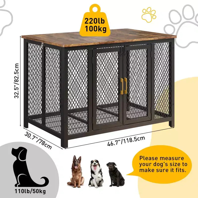 Dog Crate, 47x31 Inch Heavy Duty Metal Kennel - Multi-Purpose Furniture Style with Storage & Top Opening for Medium/Large Pets