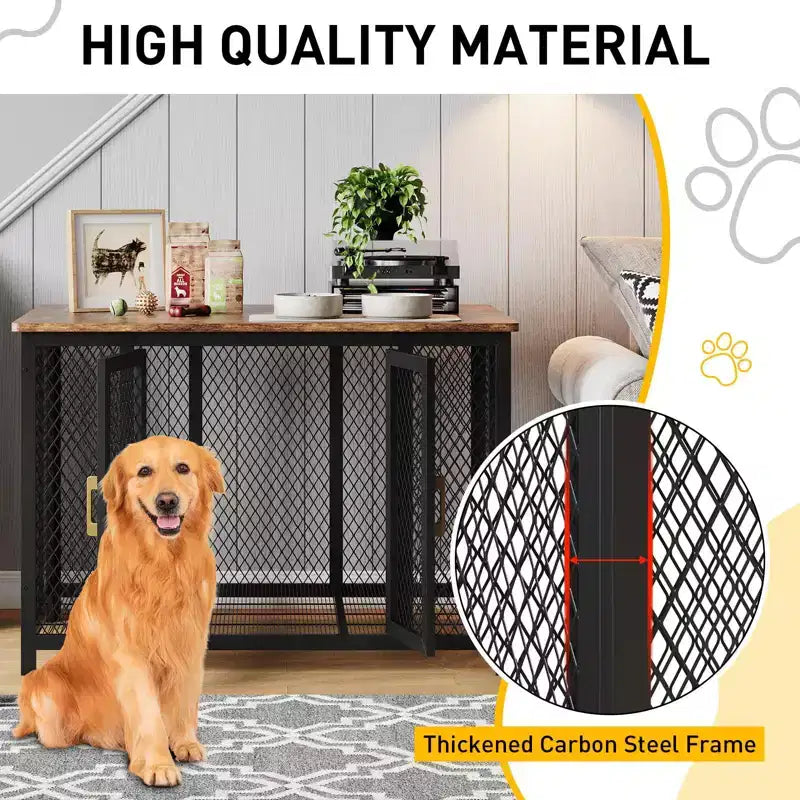 Dog Crate, 47x31 Inch Heavy Duty Metal Kennel - Multi-Purpose Furniture Style with Storage & Top Opening for Medium/Large Pets