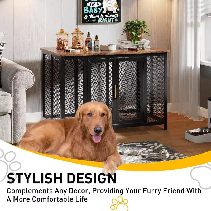 Dog Crate, 47x31 Inch Heavy Duty Metal Kennel - Multi-Purpose Furniture Style with Storage & Top Opening for Medium/Large Pets
