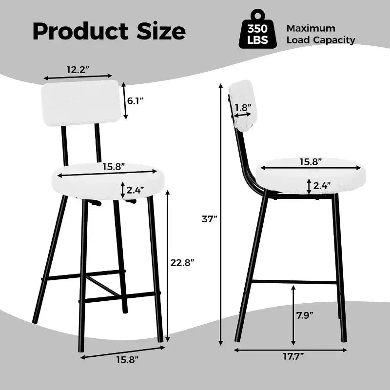 Bar Stools with Back Set of 4, High Kitchen Barstools, Counter Stools Bar Chairs with Backrest, Industrial Seat for Dining Room Kitchen Bar