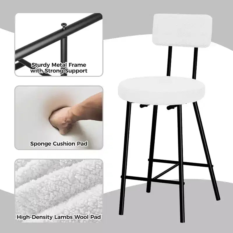 Bar Stools with Back Set of 4, High Kitchen Barstools, Counter Stools Bar Chairs with Backrest, Industrial Seat for Dining Room Kitchen Bar