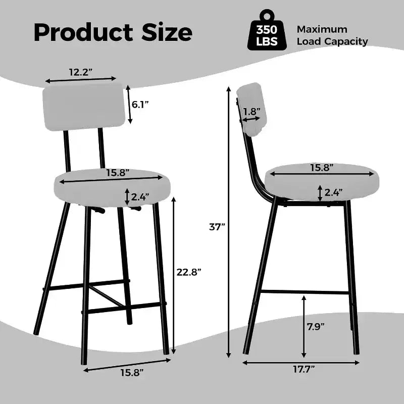 Bar Stools with Back Set of 4, High Kitchen Barstools, Counter Stools Bar Chairs with Backrest, Industrial Seat for Dining Room Kitchen Bar