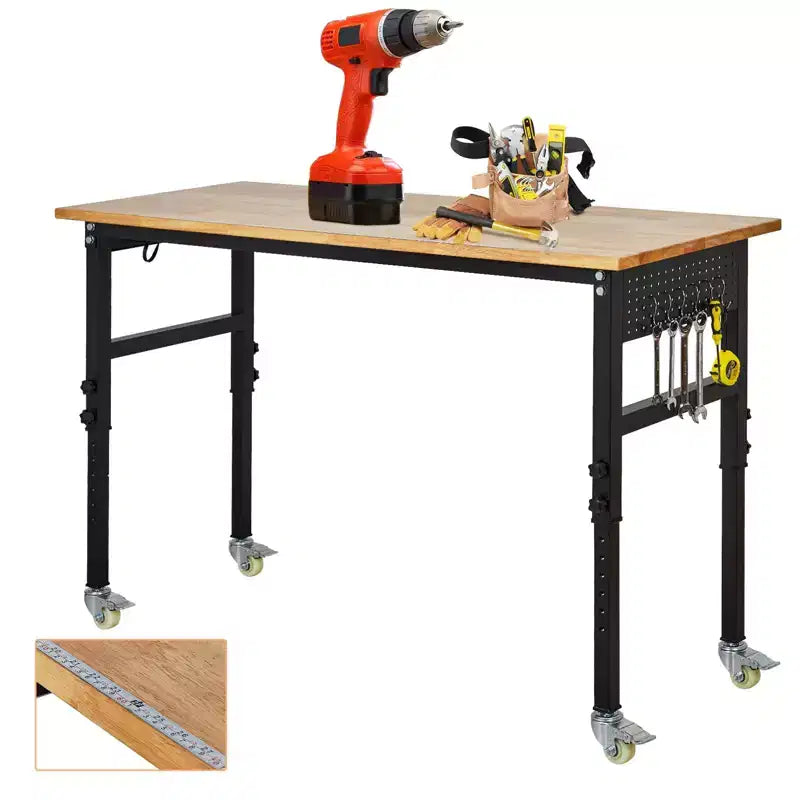 Workbench, 48 Adjustable Heavy Duty Table 2000 Lb Capacity with Scale - Rubber Wood Steel Frame for Garage Auto Repair