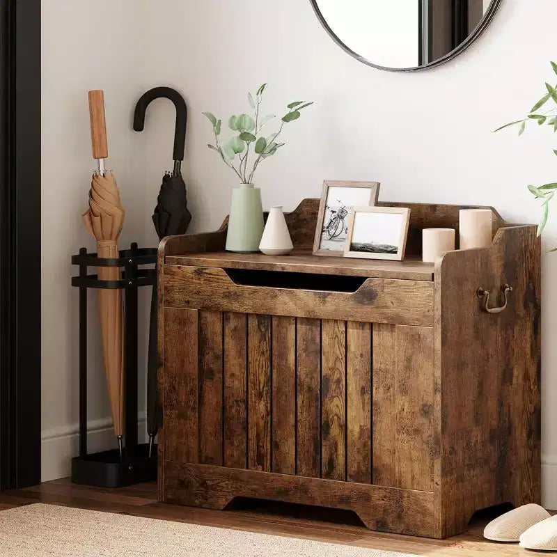 Acekool Decorative Storage Bench, Dual-Use Entryway Chest with Safety Hinge