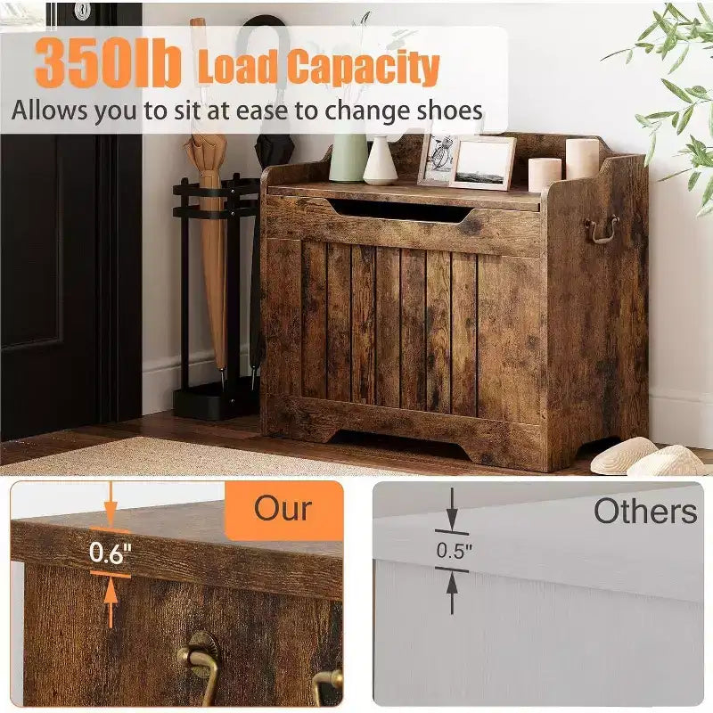 Acekool Decorative Storage Bench, Dual-Use Entryway Chest with Safety Hinge