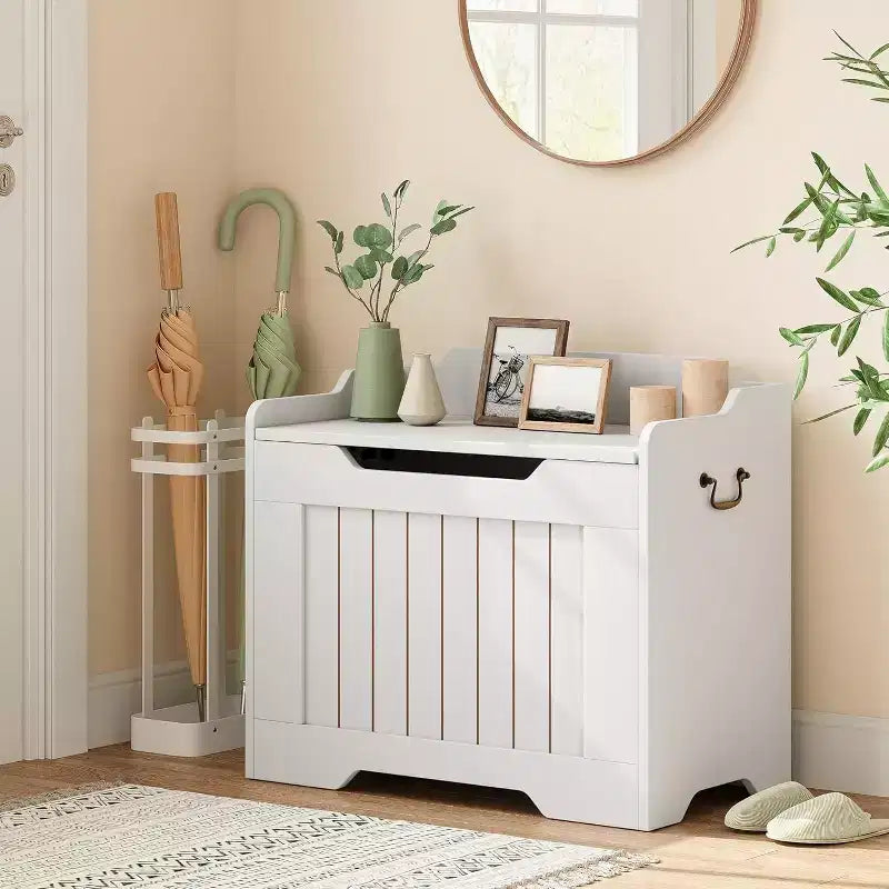 Acekool Decorative Storage Bench, Dual-Use Entryway Chest with Safety Hinge