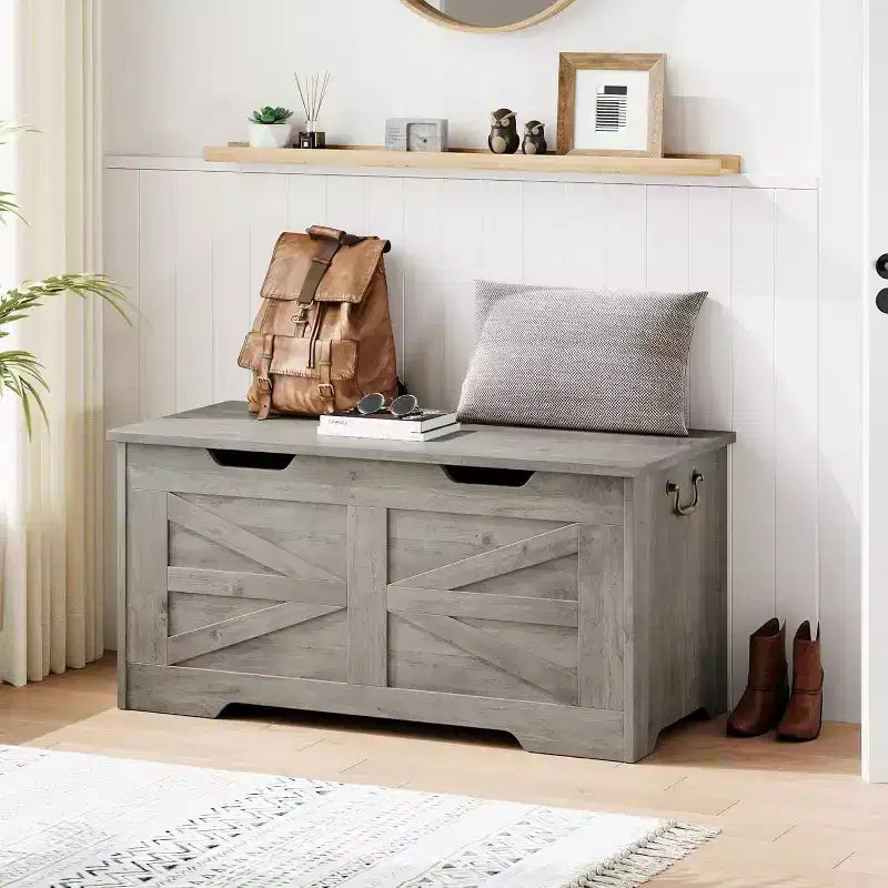 Acekool Decorative Storage Bench, Dual-Use Entryway Chest with Safety Hinge