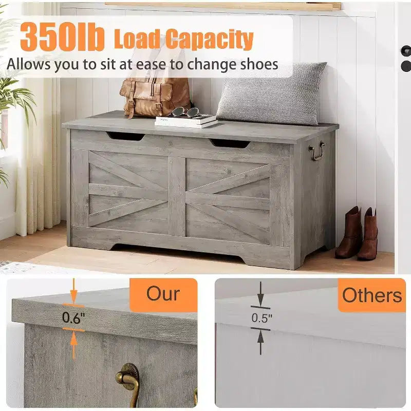 Acekool Decorative Storage Bench, Dual-Use Entryway Chest with Safety Hinge