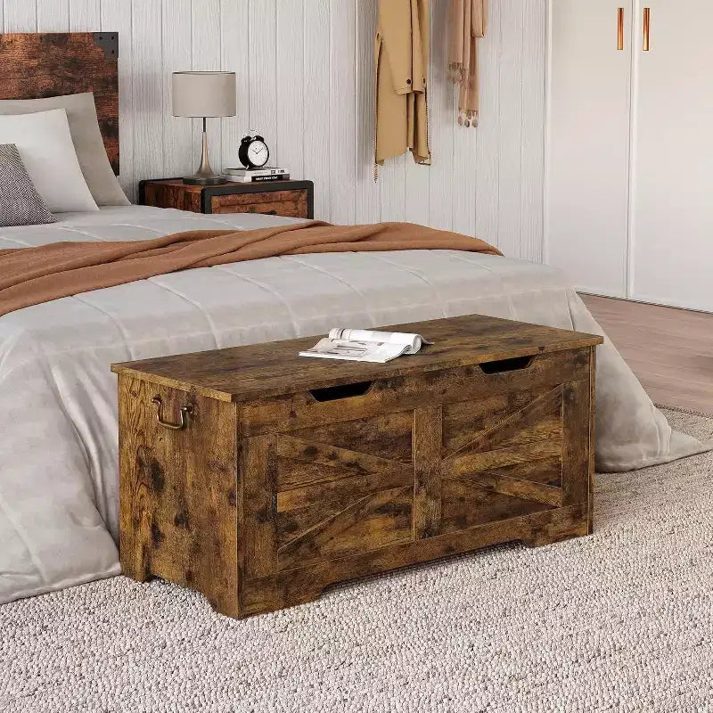 Acekool Decorative Storage Bench, Dual-Use Entryway Chest with Safety Hinge