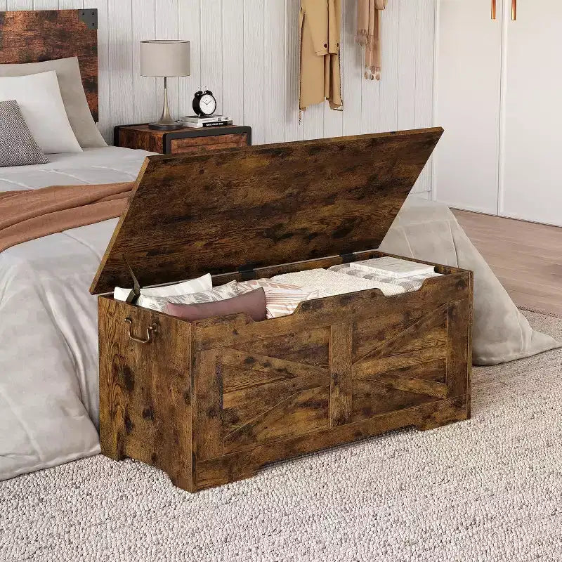 Acekool Decorative Storage Bench, Dual-Use Entryway Chest with Safety Hinge