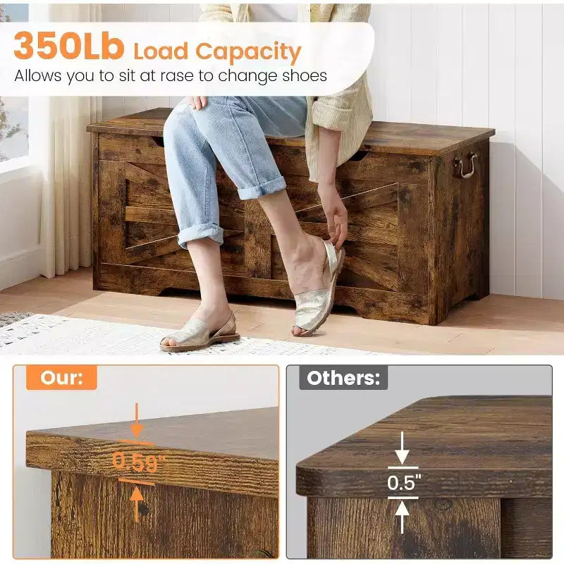 Acekool Decorative Storage Bench, Dual-Use Entryway Chest with Safety Hinge