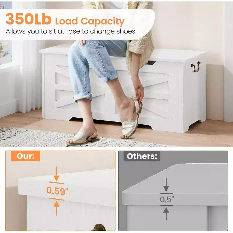 Acekool Decorative Storage Bench, Dual-Use Entryway Chest with Safety Hinge