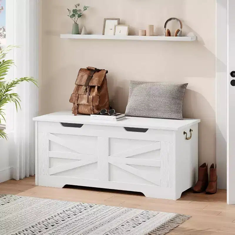 Acekool Decorative Storage Bench, Dual-Use Entryway Chest with Safety Hinge