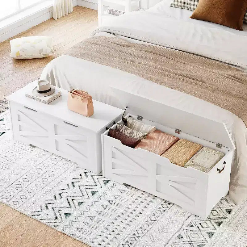 Acekool Decorative Storage Bench, Dual-Use Entryway Chest with Safety Hinge