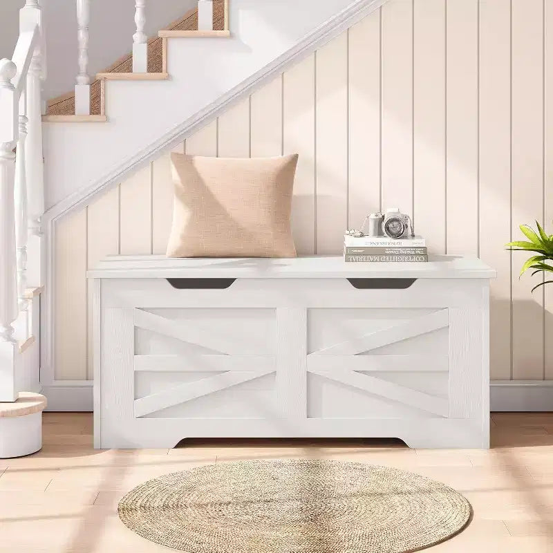 Acekool Decorative Storage Bench, Dual-Use Entryway Chest with Safety Hinge