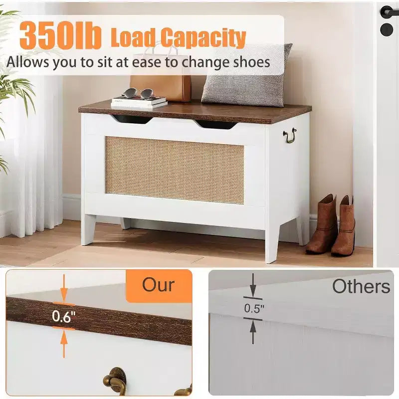 Acekool Decorative Storage Bench, Dual-Use Entryway Chest with Safety Hinge