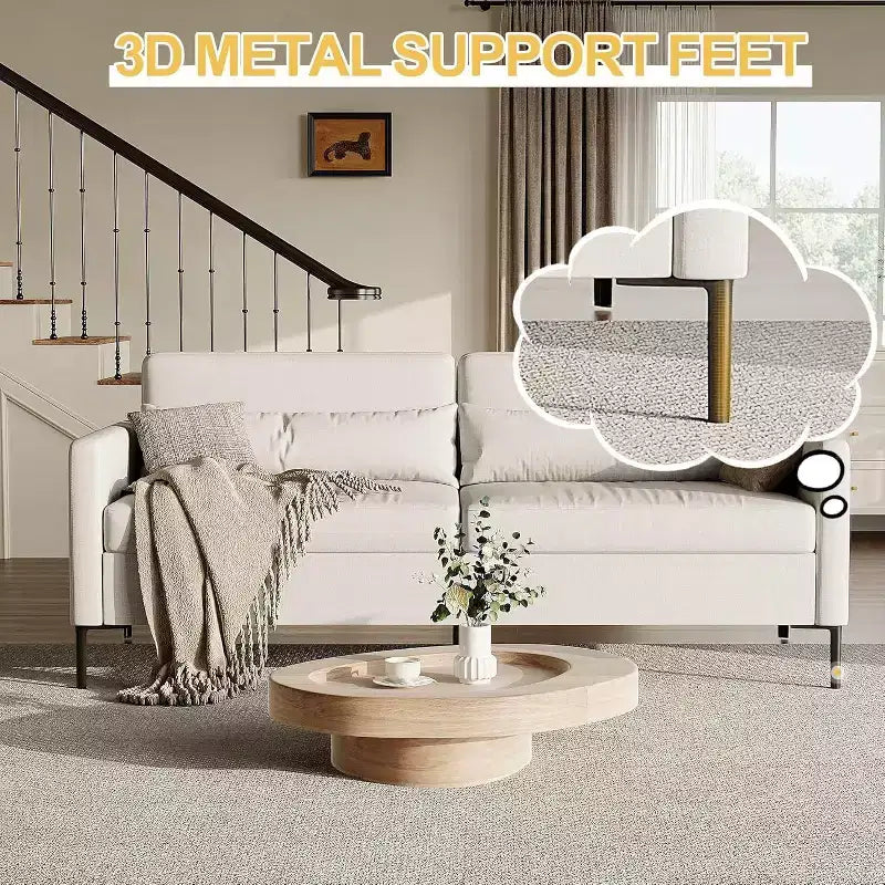 Acekool 3-Seater Sofa for Living Room, Modern Linen Upholstery Couch with Metal Frame, Spacious and Supportive