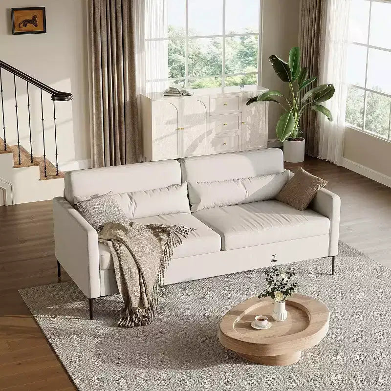Acekool 3-Seater Sofa for Living Room, Modern Linen Upholstery Couch with Metal Frame, Spacious and Supportive